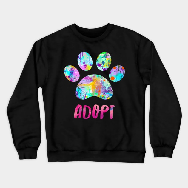 Adopt A Dog Design Watercolor Paw Print Crewneck Sweatshirt by joannejgg